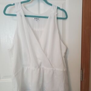 2$10 Express White Sleeveless Wrap Peplum Tank Top
